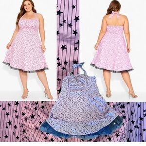 Torrid Y2K Pink Black Star-Print Halter Dress Crinoline Net at Bottom Sz 26
